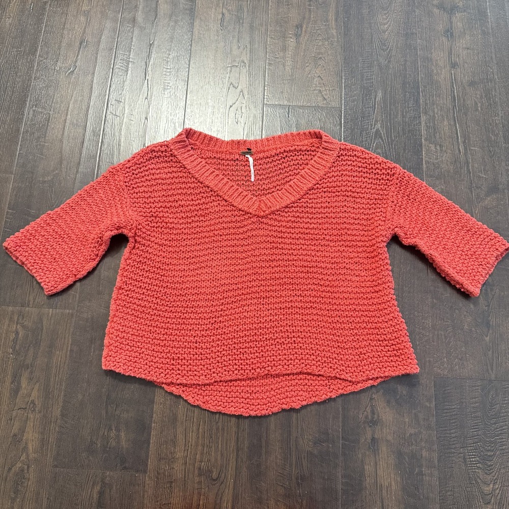 Free People Sweater Womens XS Knit V Neck Pullover Boho Casual Beach Coral